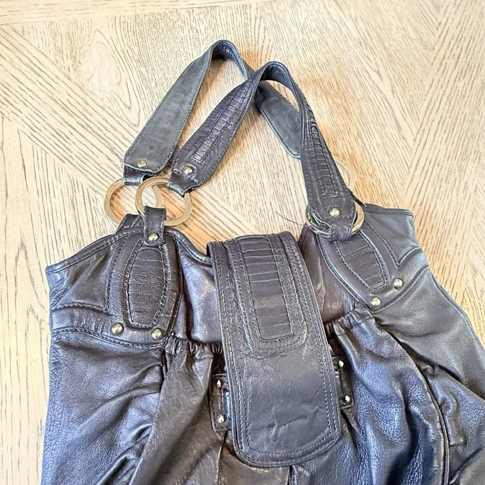 Junior Drake black leather hobo handbag Black